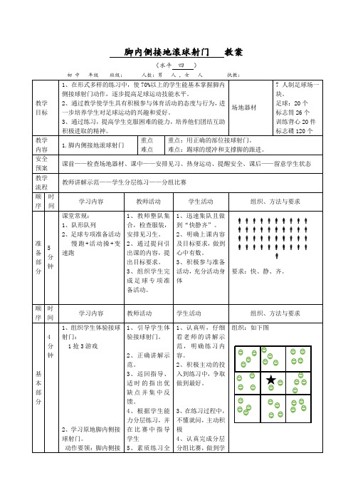 初中足球脚内侧接地滚球射门教案