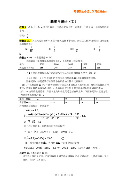 2011年高考数学试题分类汇编13——概率与统计(文科)