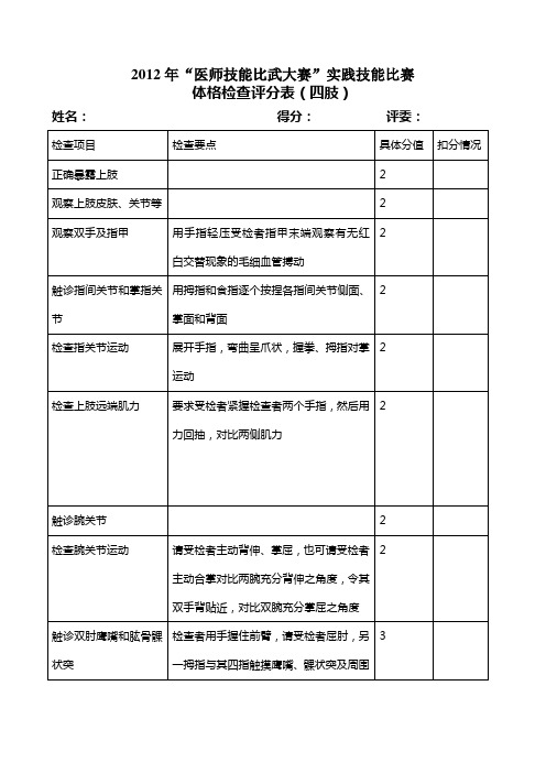 四肢 体格检查评分标准