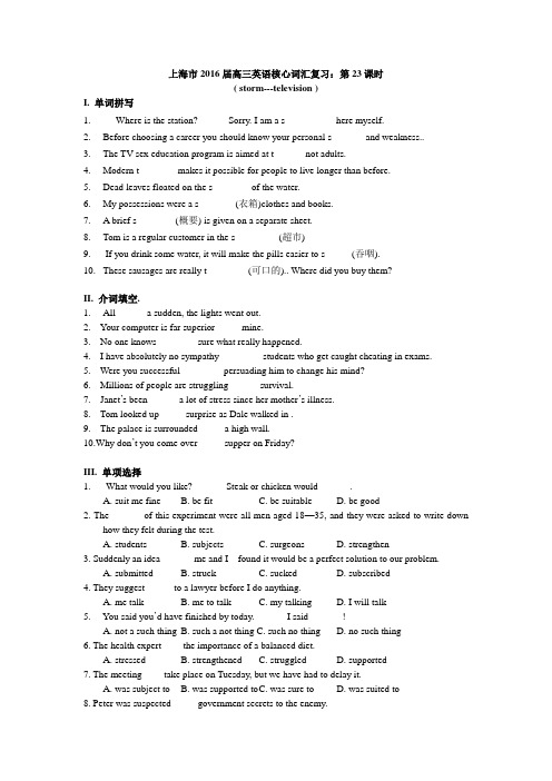 上海市2016届高三英语核心词汇复习：第23课时( storm-television)
