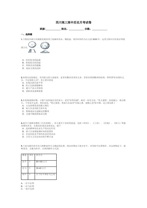 四川高三高中历史月考试卷带答案解析
