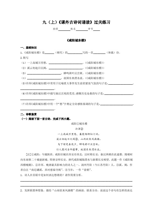 (初中)第六单元《课外古诗词诵读》过关练习  2021-2022学年部编版语文九年级上册