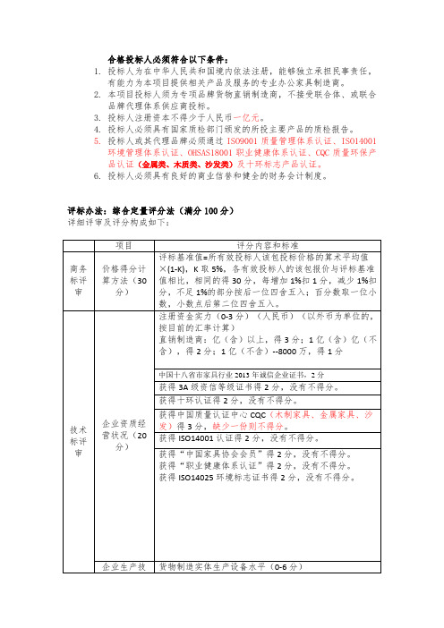家具资格文件及评分标准