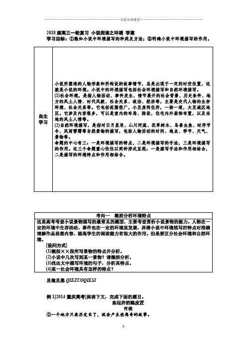 高三一轮复习小说阅读之环境 学案精品版