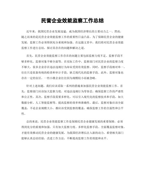 民营企业效能监察工作总结