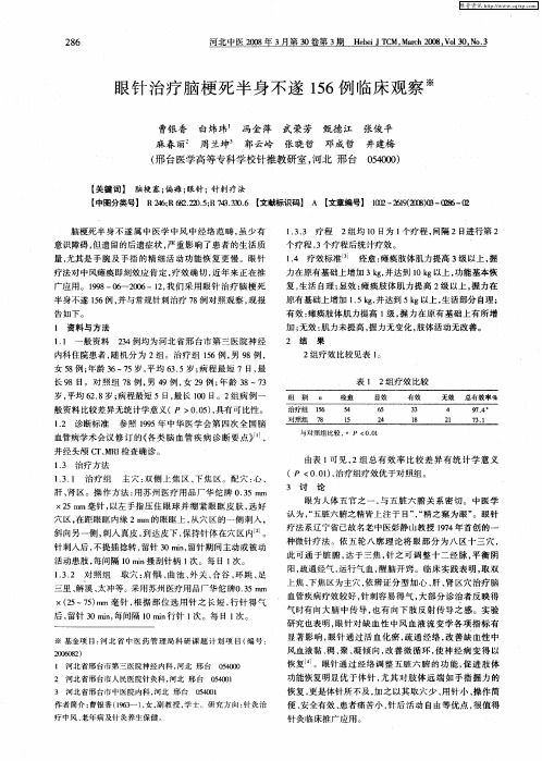 眼针治疗脑梗死半身不遂156例临床观察