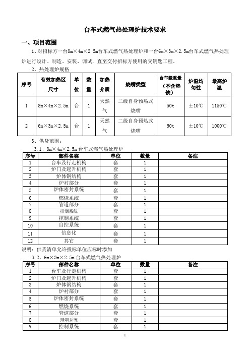 台车式燃气热处理炉技术要求