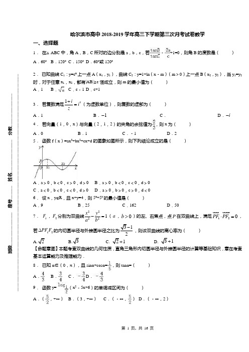 哈尔滨市高中2018-2019学年高三下学期第三次月考试卷数学