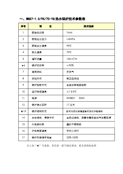 WNS7-109570-YQ热水锅炉技术参数表