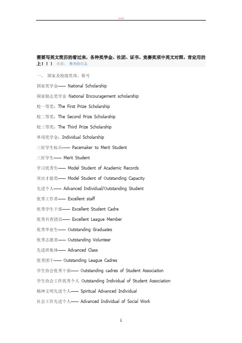 英文简历参考单词