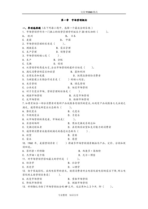 市场营销复习题和答案解析(各章汇总)【范本模板】