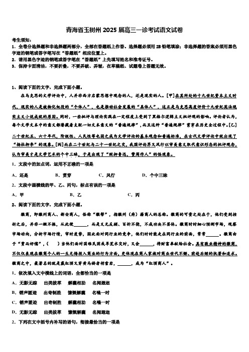 青海省玉树州2025届高三一诊考试语文试卷含解析