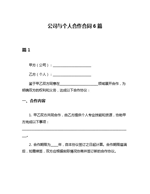 公司与个人合作合同6篇