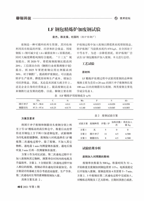 LF钢包精炼炉加废钢试验