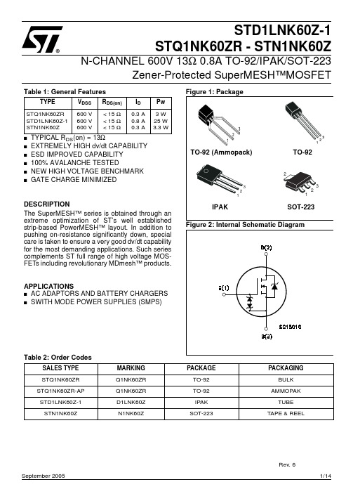 STN1NK60Z中文资料