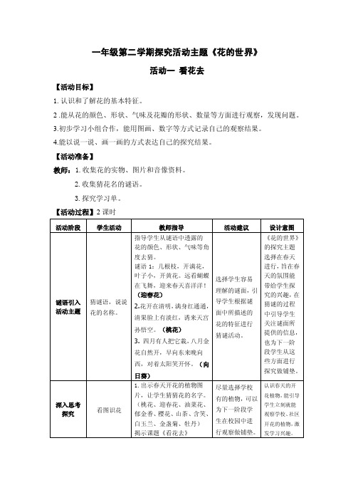 一年级第二学期探究活动主题《花的世界》