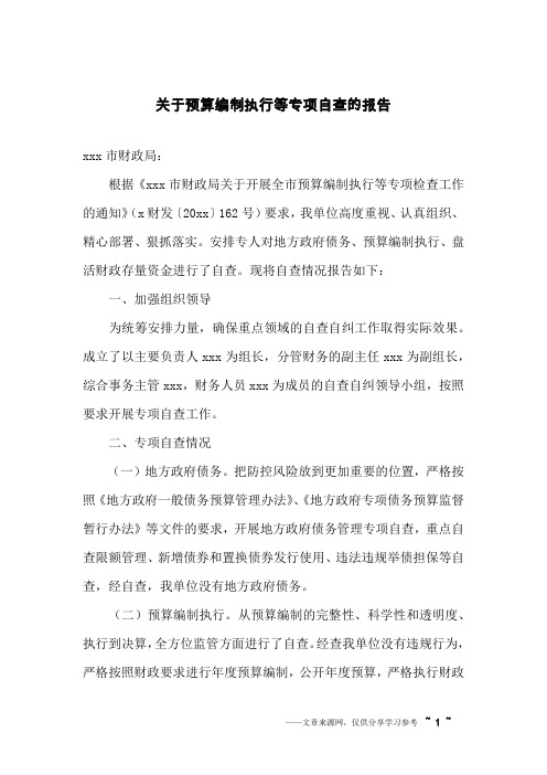 关于预算编制执行等专项自查的报告