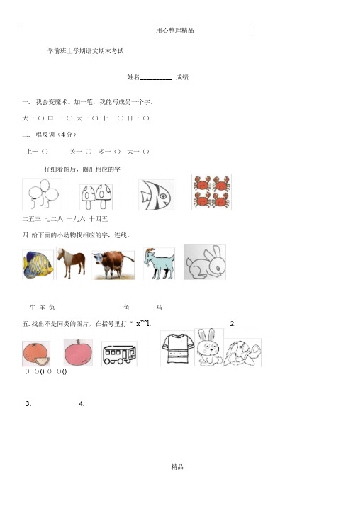 2017学前班上学期语文期末试卷