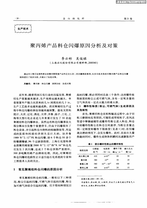 聚丙烯产品料仓闪爆原因分析及对策