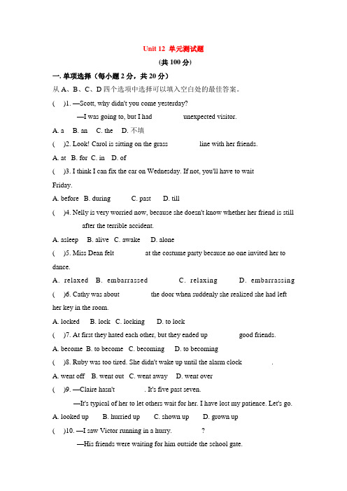 人教版九年级下册英语Unit 12 单元测评