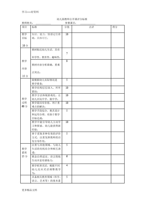 幼儿园教师公开课评分标准汇编