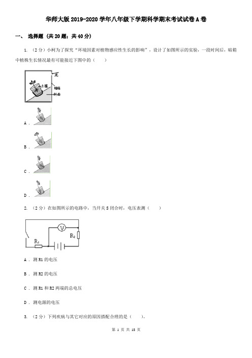 华师大版2019-2020学年八年级下学期科学期末考试试卷A卷