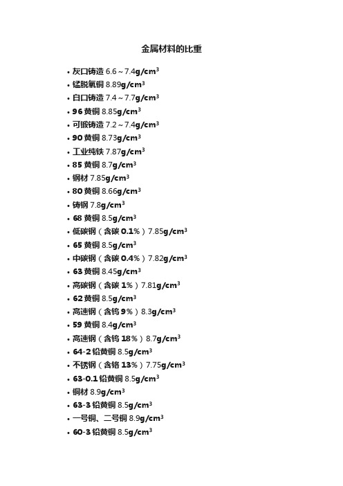 金属材料的比重