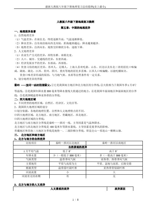 最新人教版八年级下册地理复习总结提纲(史上最全)