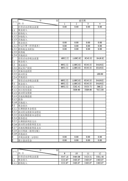 财务计划现金流量表(水利工程经济课设)