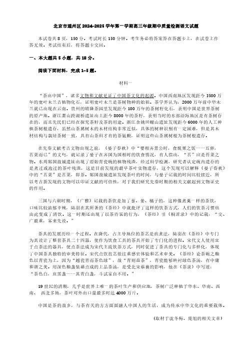 北京市通州区2024-2025学年高三上学期期中质量检测语文试题(含答案)