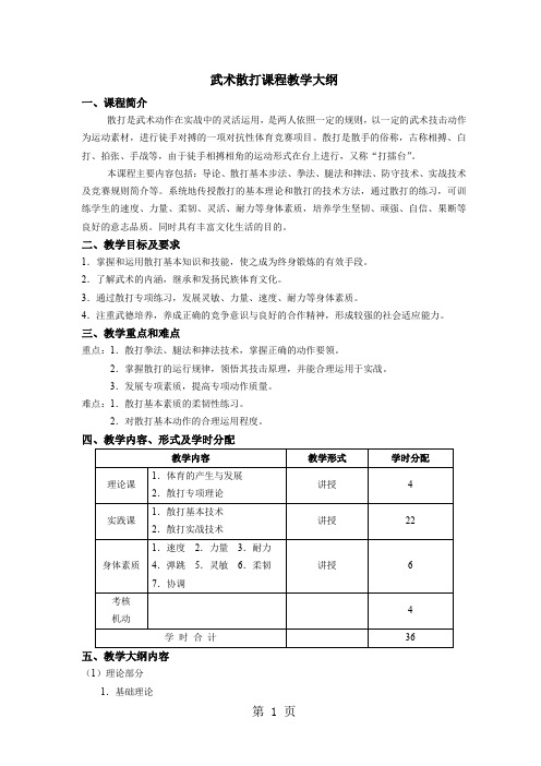 武术散打课程教学大纲9页