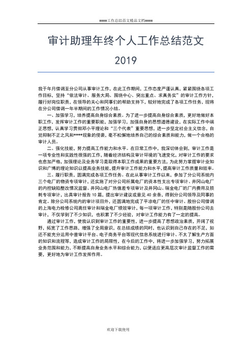 2019年最新审计助理个人工作总结工作总结文档【五篇】