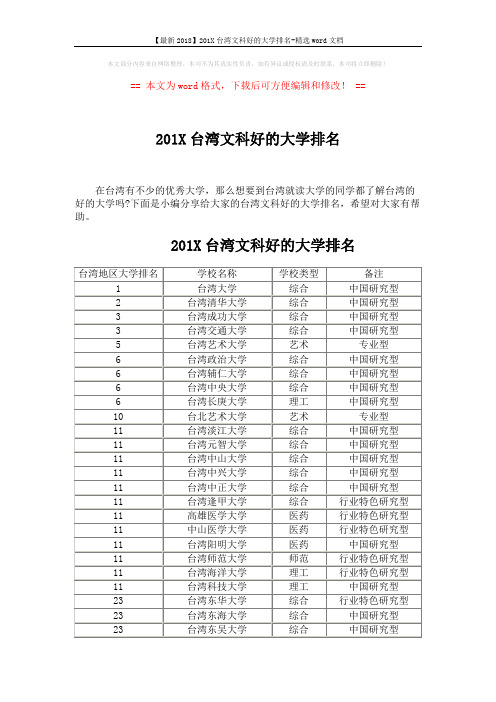 【最新2018】201X台湾文科好的大学排名-精选word文档 (3页)