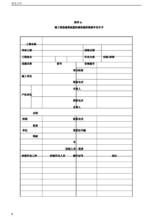 施工现场建筑起重机械设备拆装报审表