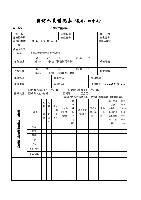 出访人员情况表(美国、加拿大)