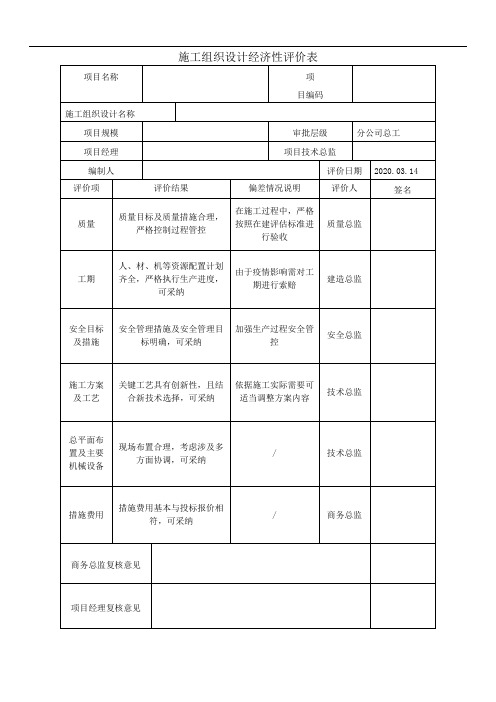 施工组织设计经济性评价表