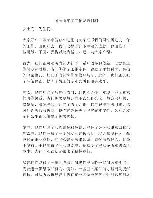 司法所年度工作发言材料