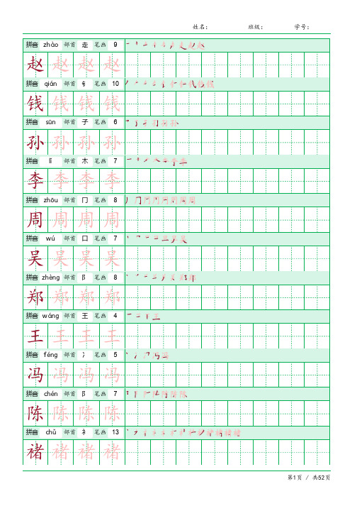 《百家姓》字贴