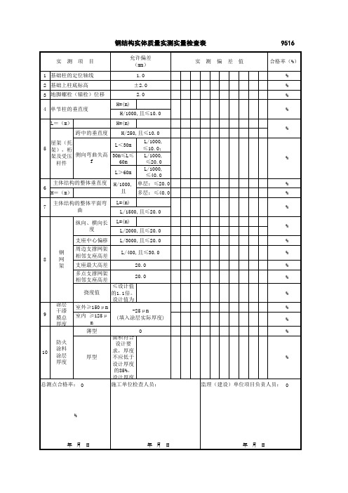 钢结构实体质量实测实量检查表