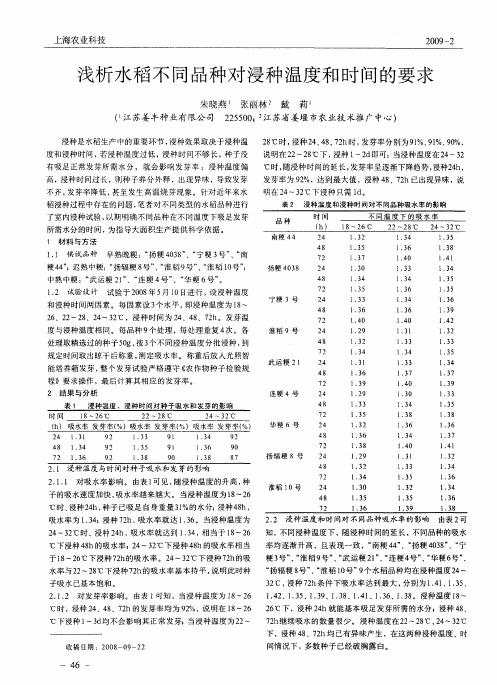 浅析水稻不同品种对浸种温度和时间的要求