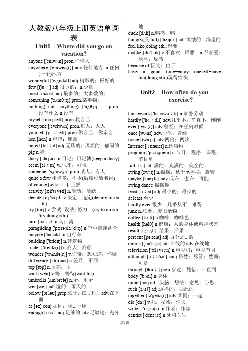 2014人教版八年级上册英语单词表