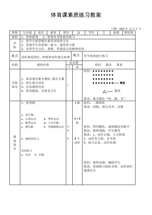 初中体育人教七年级体育体育课身体素质练习教案