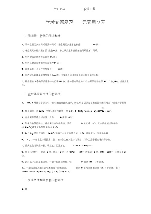 高中学业水平考试化学专题复习——元素周期表专题