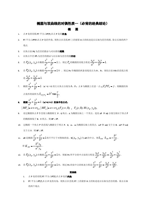 高考数学圆锥曲线经典性质条