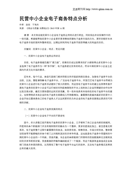 民营中小企业电子商务特点分析