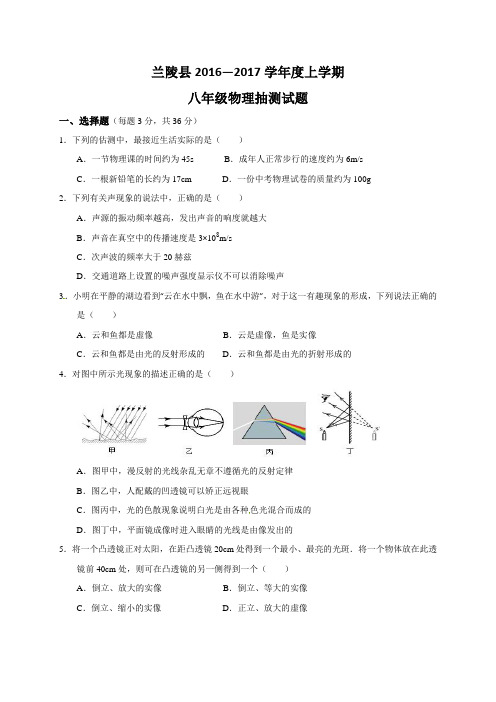 兰陵县2016-2017学年第一学期八年级物理期末试题及答案