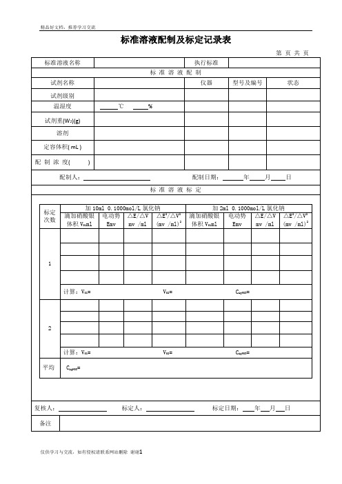 最新标准溶液配制及标定记录表-硝酸银标准溶液 - 本