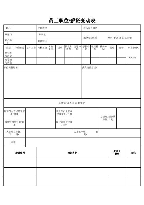 职位、薪资变动表