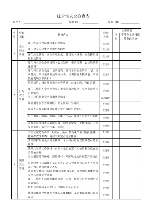 综合性安全检查表