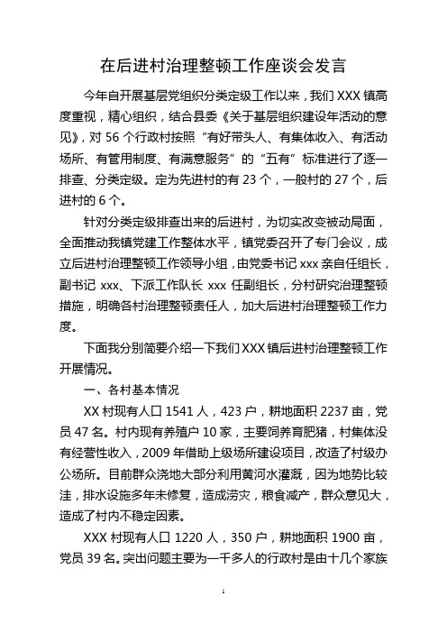 在后进村治理整顿工作座谈会发言